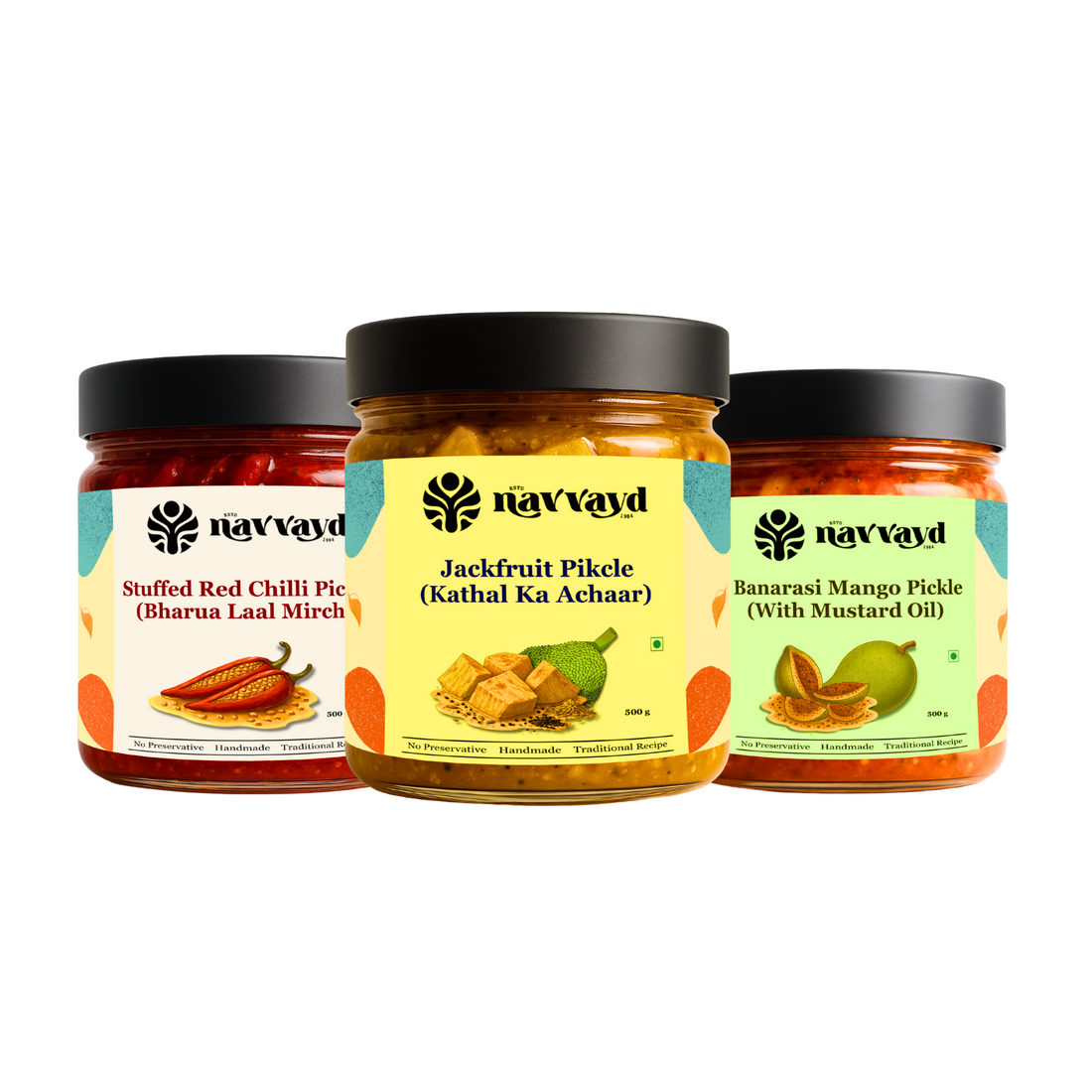 Everyday Achaar Combo | Banarasi Mango, Red Chilli & Jackfruit Pickle | 3 Authentic Flavours (250g Each)