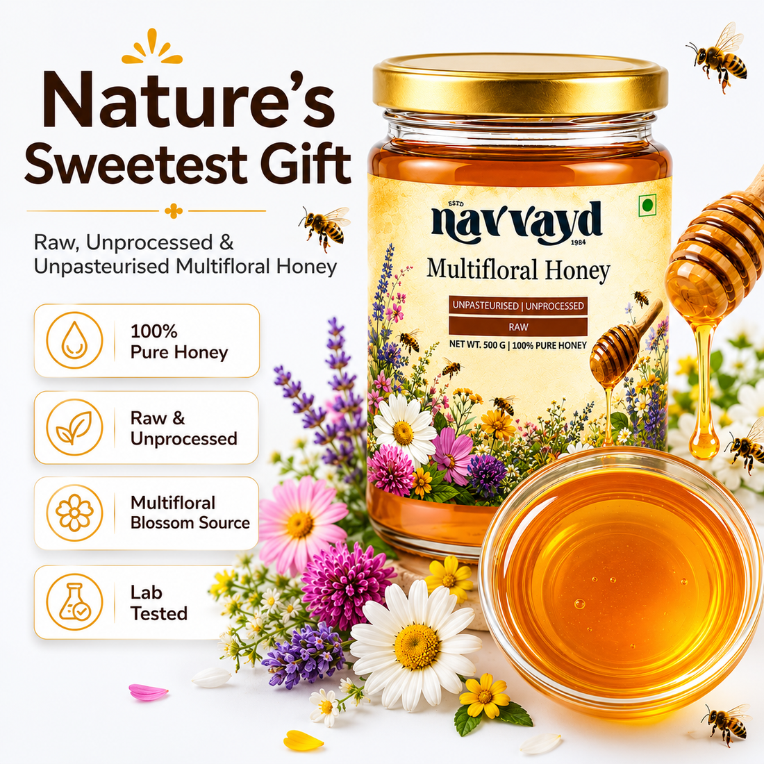 Multifloral Honey 2 Kg  (2 Jars of 1 Kg Each)