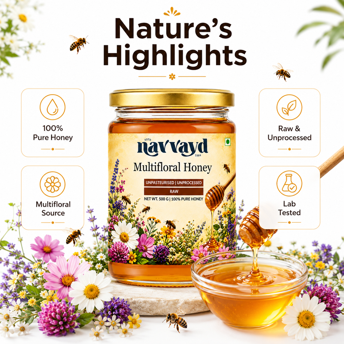 Multifloral Honey 2 Kg  (2 Jars of 1 Kg Each)