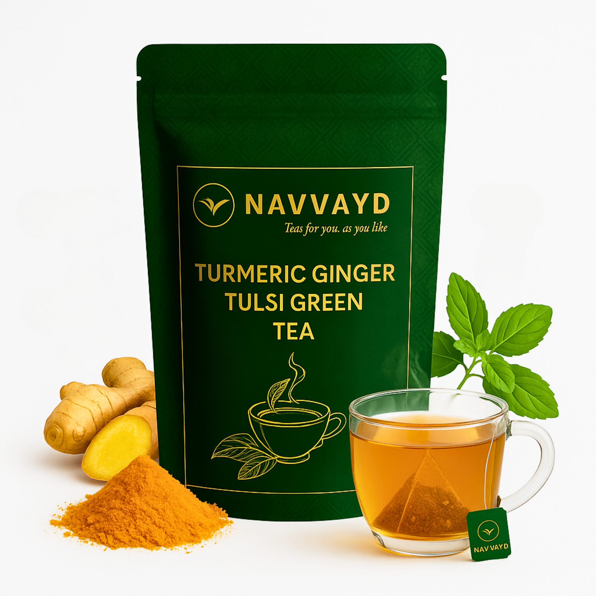 Turmeric Ginger Tulsi Green Tea - Teabags
